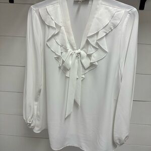 Kasper White Ruffled Blouse